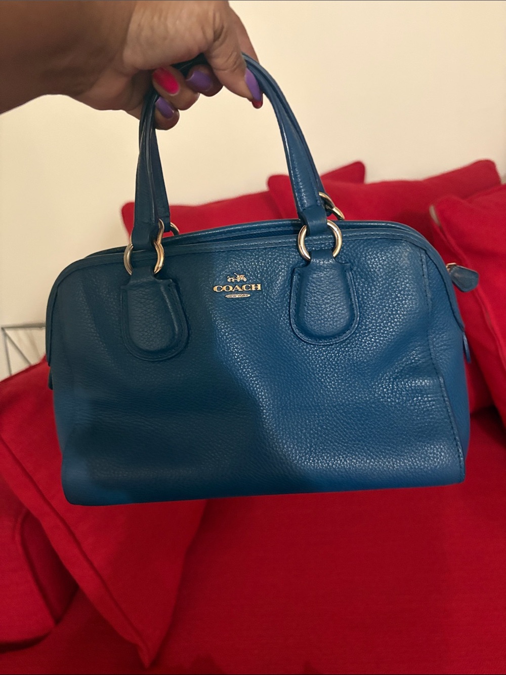 Coach Blue Leather Satchel w/Gold Hardware size of speedy 25 w/ crossbody strap - Picture 15 of 15